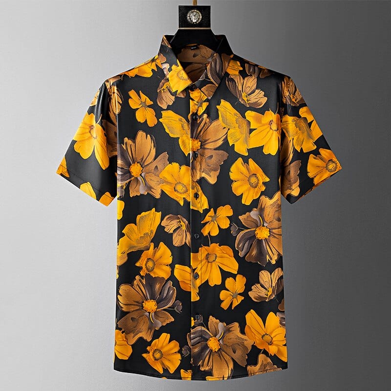 chemise homme grosses fleur oranges jaunes