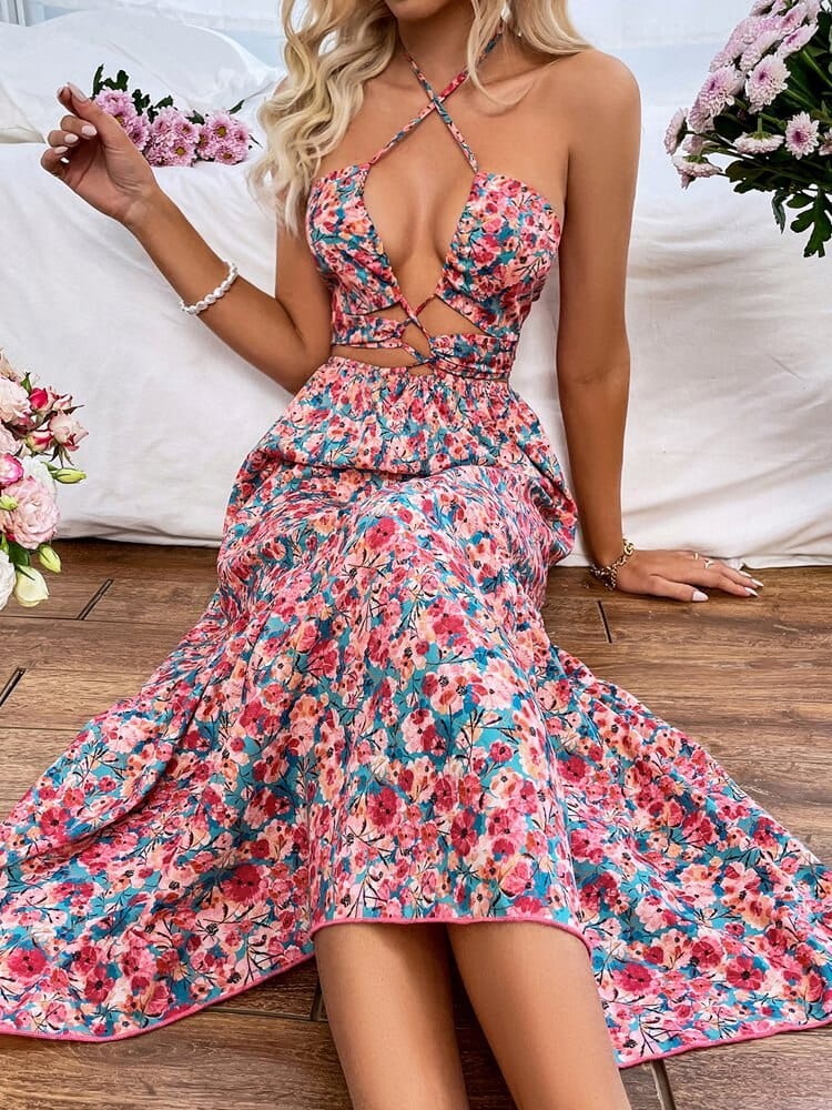 Robe Longue Rouge Fleur Blanche Robe Fleurie Robe Fleur Hawaienne