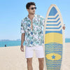 chemise hawaienne bleu azur - avec planche de surf - couleur florale