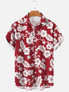 chemise hawaienne rouge à fleurs blanche