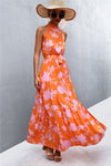 Longue robe fleurie orange