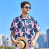 chemise hawaienne homme rose - homme avec chapeau de plage et lunette de soleil - couleur florale